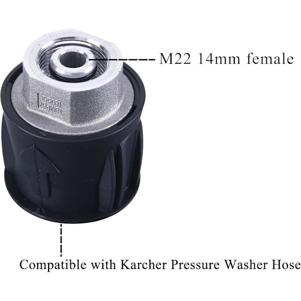 Trykkvaskersadapter for pistol og trykkvasker, kun kompatibel med Karcher-slange til M22 14 mm hunnkontakt