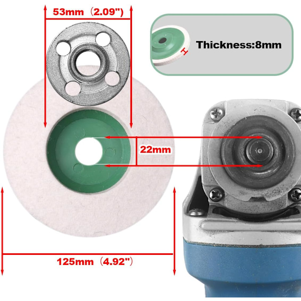 5 kpl 125 mm hiontapäätä, DIA kulmahiomakoneen hiontakiekkoa, villapussiporakoneen hiontatarvikkeeksi (reiän halkaisija: 22 mm)