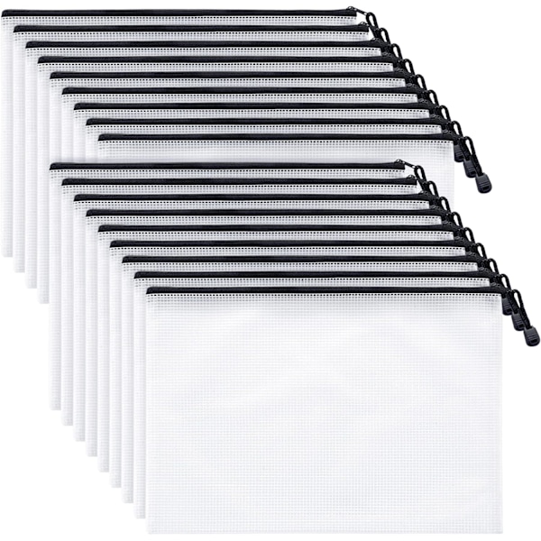 18 stk A4 Plastmapper (Svart, A4 Letter Størrelse), Klar Mesh D