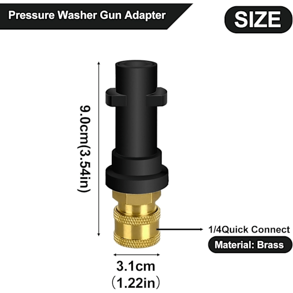 6 i 1 Høytrykks Roterende Turbo Dyse Adapter Multifunksjon Vannsøyle Skumpistol & Høytrykksspyler Pistol Adapter - Hurtigkobling Messingplugg