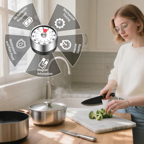 Mekanisk køkkentimer, 60 minutters nedtællingstimer til børn, mekanisk visuel timer, køkkentimer, batterifrit mekanisk urværktøj