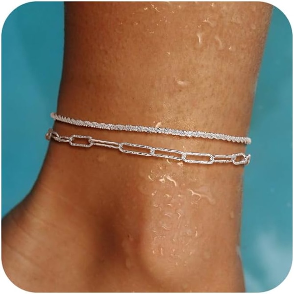 Ankelkæder til kvinder - Sølv ankelkæder til kvinder Vandtætte ankelkæder til kvinder sæt Slange/Cubansk/Paperclip/Box/Block Bead Ankelkæder Justerbar An