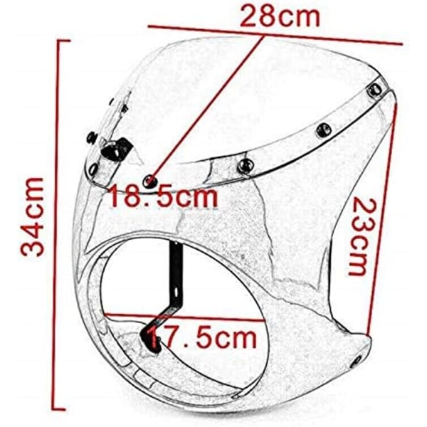 1ST (matt svart och vitt glas) Motorcykel 7 tum Universal Front Mask Headlight Fairing Cover