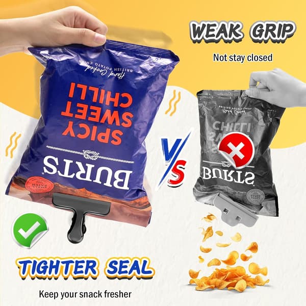12-pak Chipsklips i rustfrit stål, poseklips til mad, kraftige chipsposeklips til køkken og kontor til forsegling af kaffeposer, papirark, metalklips