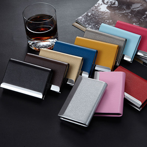 1 st Luxury PU-läder Business Card Holder (Blå) med Kortfack