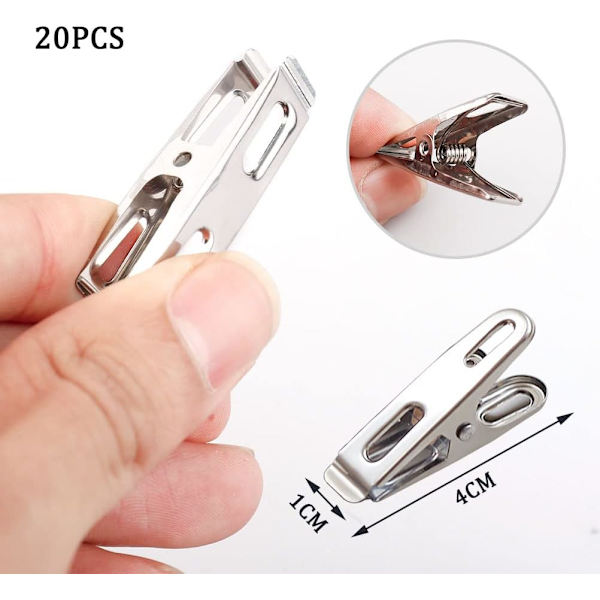 20 Rustfrie Stål Klesklyper, 4 cm Metall Klesklyper, Vaskeri