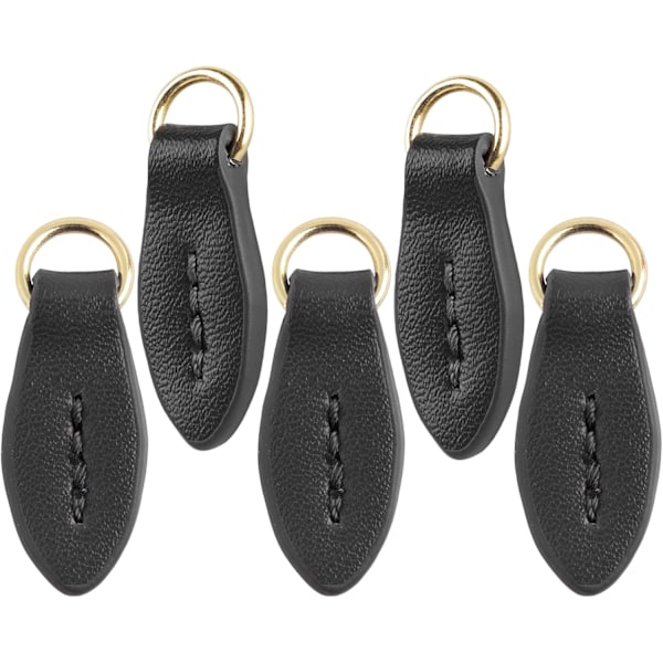 5-pack Bladformade Dragkedjekläppar i Läder Ersättningsdragkedjor för Bagage Ryggsäck Jacka Resväska Svart
