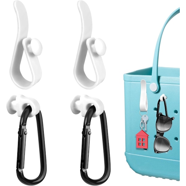 Vit 4-pack Krokar Set Tillbehör Kompatibla för Bogg Bag, Insats Karbinhake Nyckelring Hållare Berlocker, Kompatibla för Små & Stora Strandväskor