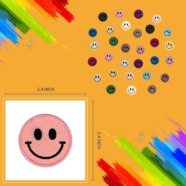 30 stk. Paillet Runde Smiley Ansigt Chenille Mærker Søde Strygemærker til et Bredt Udvalg af Stof Tøj DIY Projekter