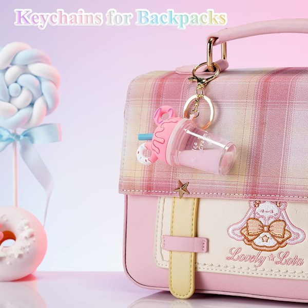 Donitsi Avaimenperä, Boba Tee Kawaii Söpöt Asusteet Reppuihin, Mukava Nestemäinen Avaimenperä Tytöille, Naisille, Tyttärille