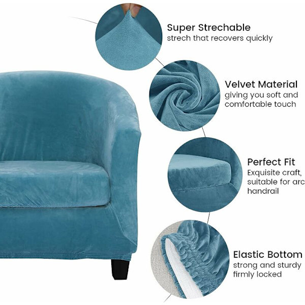 2 stk. Tub-stoltrekk (Peacock Blå, Fløyel), 2 i 1 Stretch V