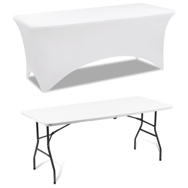 Bordsskydd för 183 CM fällbord - vitt, elastiskt bordsskydd