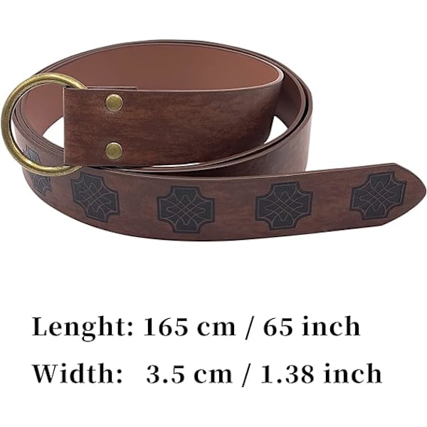 Middelalder O-Ring Preget PU Lærbelte, Retro Renaissance Ridder