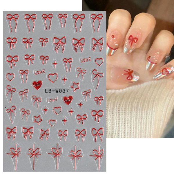 8 Ark Hjerte Sløyfe Neglekunst Klistremerker Dekaler Selvklebende Pegatinas Uñas Rosa Negleutstyr Neglekunst Design Dekor Tilbehør