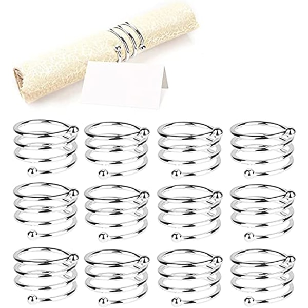 Havs-Servett Ringar och Hållare (12 ST-SPIRAL, SILVER), 12 stycken