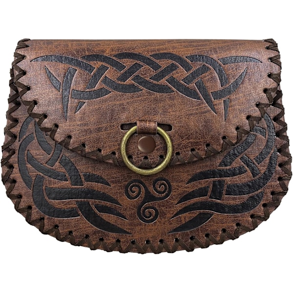Vikingpräglad Bältesväska, Vintage Medeltida Konstläder Sidopack, Medeltida Bärbar Bältesficka För LARP Ren Faire (Brun B)