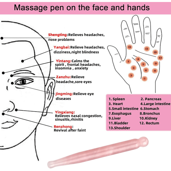 Akupressurpenna för ansiktsvård - Djupvävnad 1 st Kristallmassageverktyg - Punktmassage Smärtlindring Terapi Stenverktyg Avslappnande Trigger Självmassage