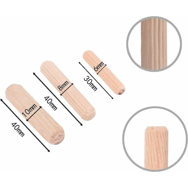 300 stk Trædyvler 6mm 8mm 10mm Assorterede Trædyvler M6 M8 M10
