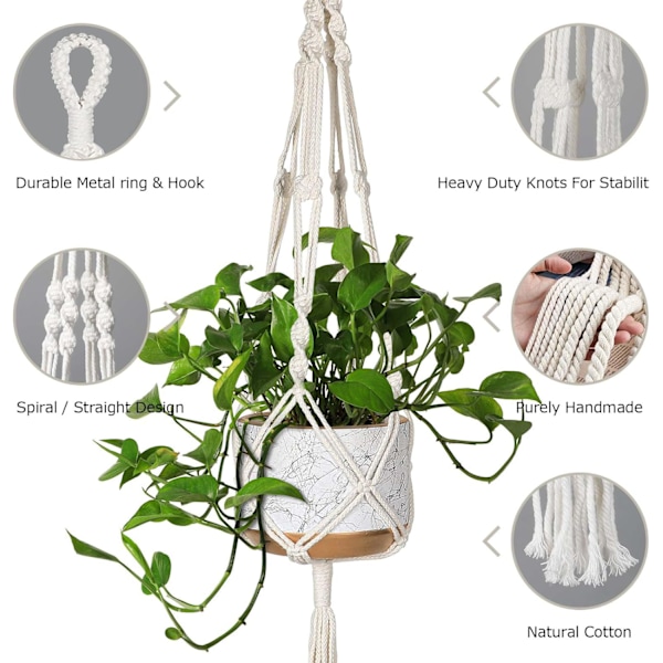 3-pack Växtupphängning Inomhus Hängande Planteringskärl för Växthållare med 3 Krokar, Olika Storlekar för Boho Heminredning, Elfenben (KRUKOR INGÅR EJ)