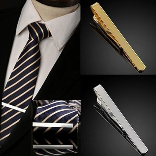 3 stykker slipsclips til mænd (guld, sølv, sort), kobber slipseklemme, S