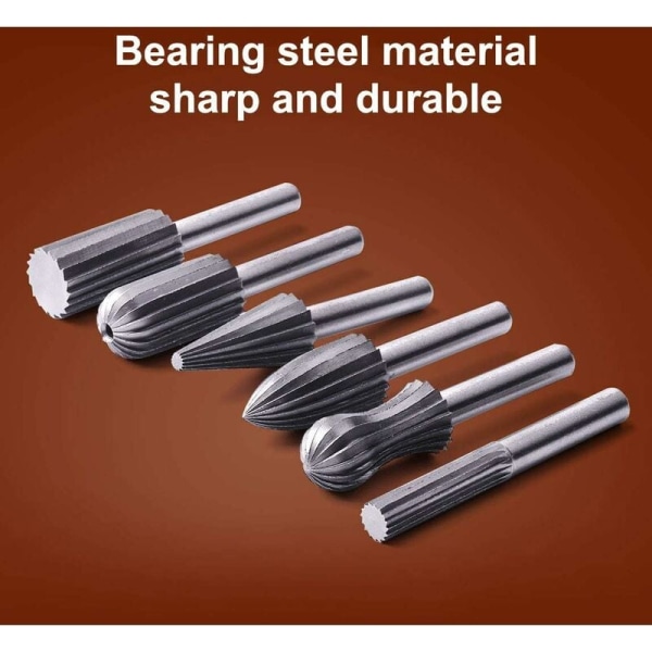 6-pack 6mm 1/4 Stål Rotationsfräs Set för Metall Plast Trä Sten