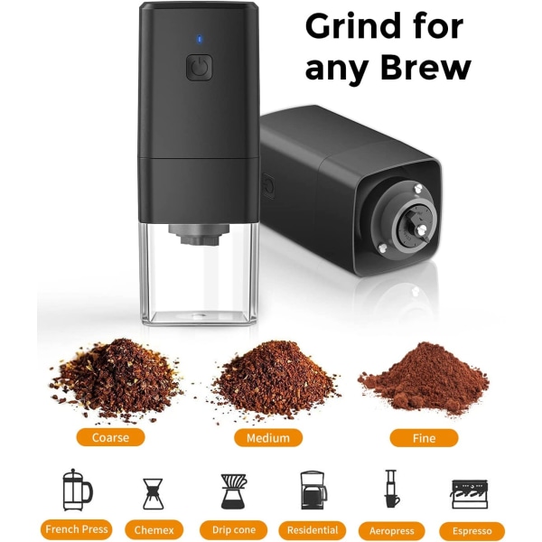 Bærbar kværnkaffekværn (sort), lille elektrisk kaffebønne