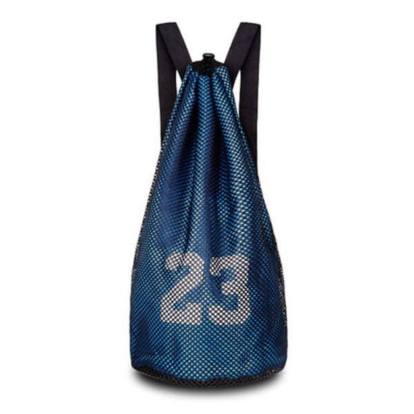 Basketball rygsæk (blå, rummer to bolde) med snøre, bold