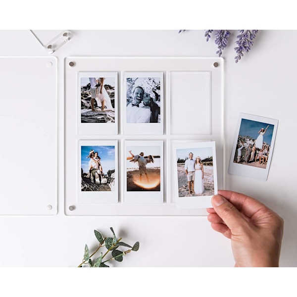The Happy Frame Kirkas akryylinen kelluva 8x8 kehys Polaroid Instax -kollaasikehyksellä, monikäyttöinen vapaasti seisova ja magneettinen jääkaapille
