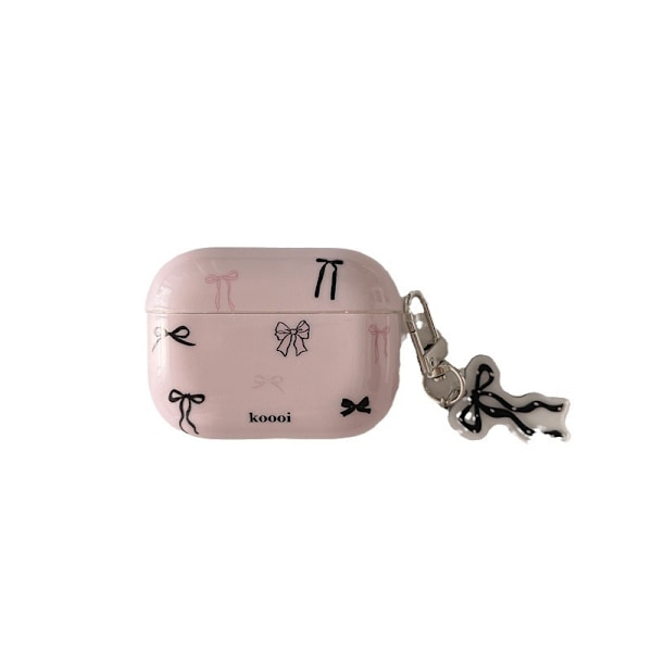 Søtt rosa etui med sløyfe for Airpods 4 med nøkkelring, Kawaii Trendy Svart Sløyfeknute Estetisk Retro Chic Design Beskyttende Jenter Dame Deksel for Airpod 4. Gen