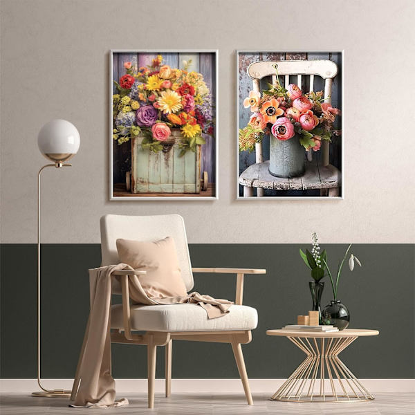 2 Pack Diamantmålningssatser för vuxna, Diamantkonstsatser med tillbehör och verktyg, DIY Blommor 5D Diamantmålning Full