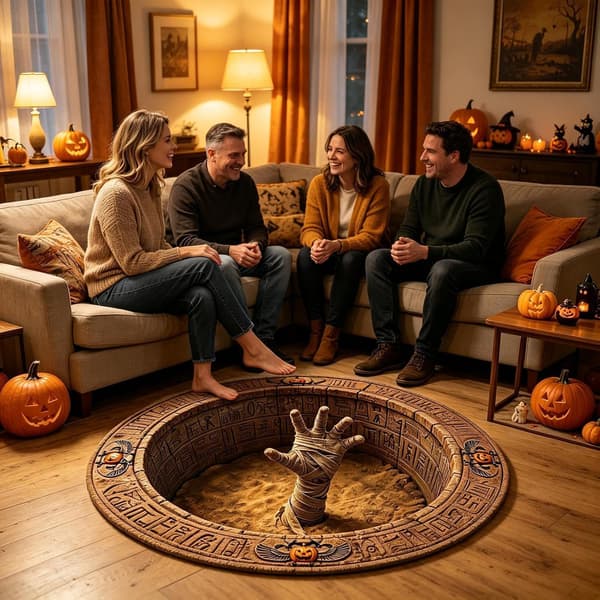 Rund 3D Halloween Måtte 60 x 60 cm - Optisk Illusion Måtte