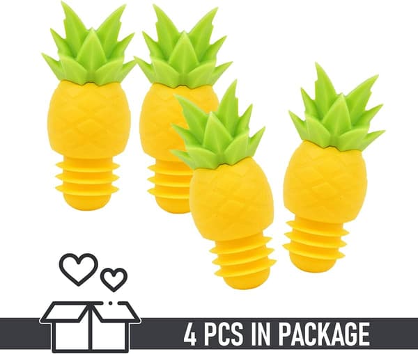 4 st Vinproppar för Vinflaskor - Ananas Vinpropp Vinflasklock Återanvändbar Vinflaskpropp Silikon Vinpropp - Ananasflaskpropp