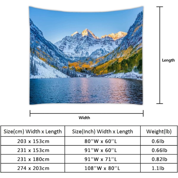 Sne Bjerg Sø Landskab Colorado Vinter Gobelin til Soveværelse