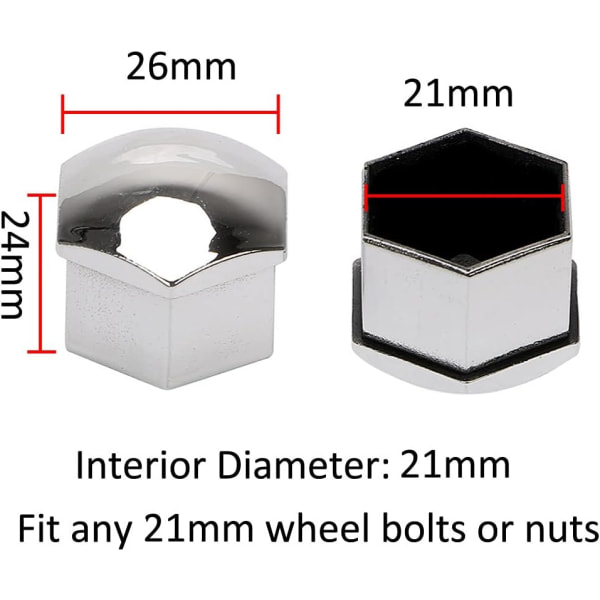 20 st 21mm bilhjulsmutterkapslar (silver) sexkantig hjulbult för däck