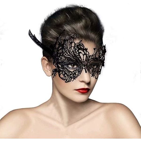 Spets Venetian Wolf Mask Finklänning för fest Halloween Masquerad