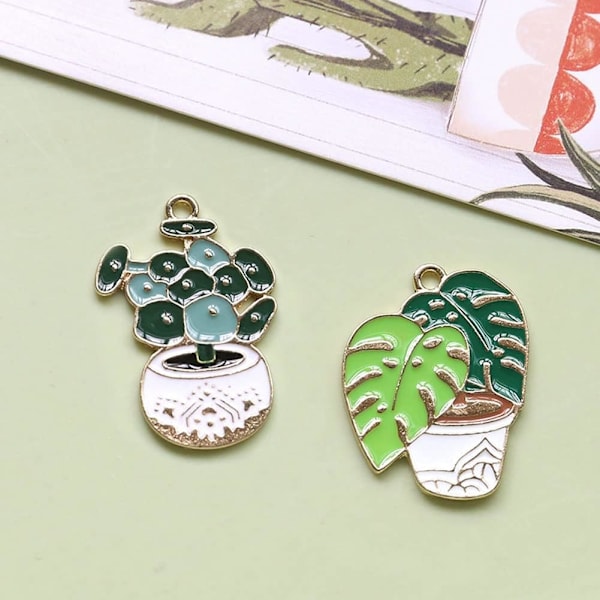 20 STK Plante Emalje Charms Søde Plante Charms, Plante Emalje Charms Vedhæng Sommer Ørken Plante Emalje Dingle Charms Perler til DIY Smykkefremstilling