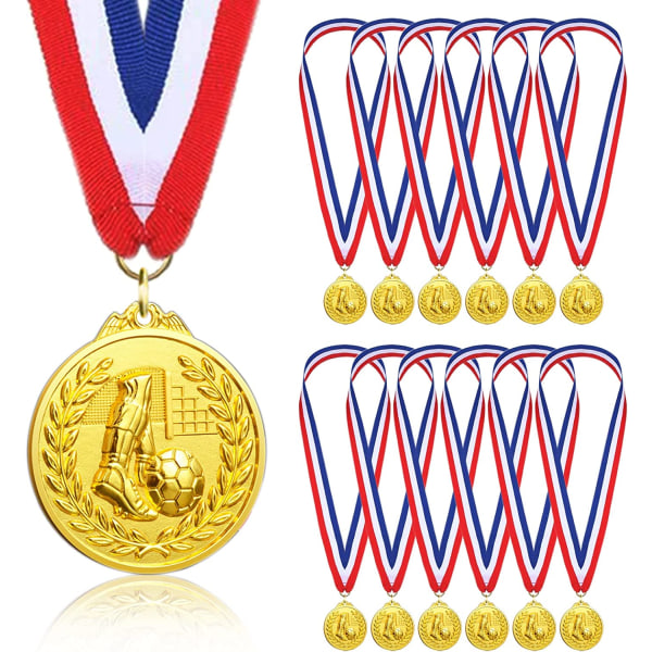 Paket med 12 fotbollsmetall för barn, guldmetallmedaljer med Tri-Co