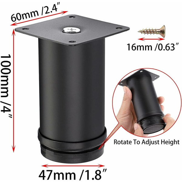 4 kpl 10 cm säädettävät korvaavat huonekalujalat - Raskaaseen käyttöön