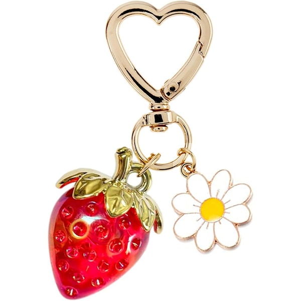 Søt Jordbær Nøkkelring, Veske-Smykker, Kawaii Hjerte Blomst Daisy Nøkkelringer Tilbehør Dekor for Jenter Veske Gave