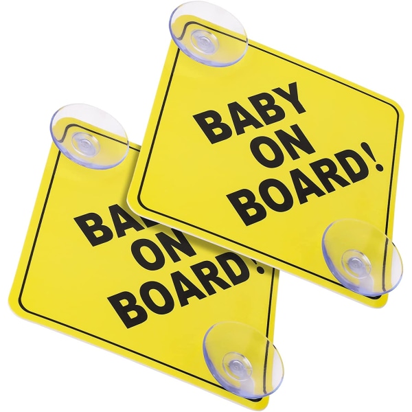 Baby On Board Car Varningsskyltar, 2st 12x12cm med dubbelsug