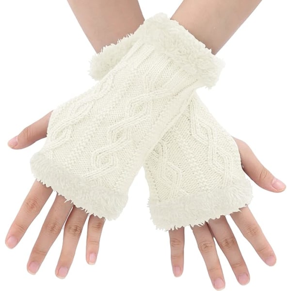 (Vita) Stickade handskar för kvinnor - Stickade fingerlösa handskar, armhandske