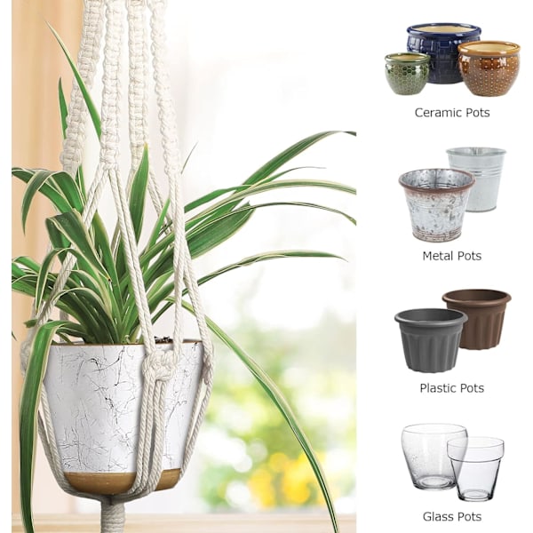 3-pack Växtupphängning Inomhus Hängande Planteringskärl för Växthållare med 3 Krokar, Olika Storlekar för Boho Heminredning, Elfenben (KRUKOR INGÅR EJ)