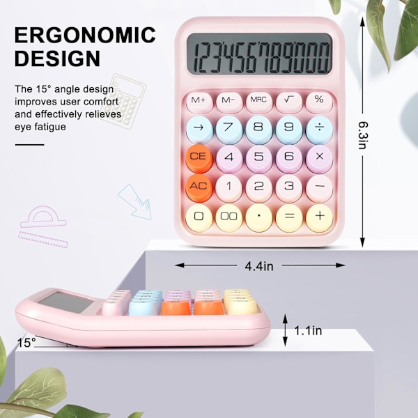 Mekanisk Lommeregner med Store Knapper, Bordregnere, 12 Cifre, Stor LCD-skærm, Skrivebordslommeregner, Sød Pink Lommeregner til Lærere S