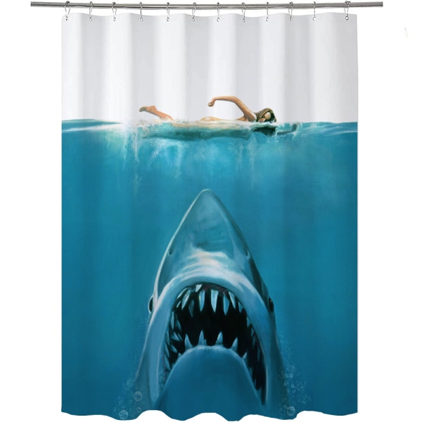 Duschdraperi haj (150 x 180 cm), rolig duschdraperi med havstema