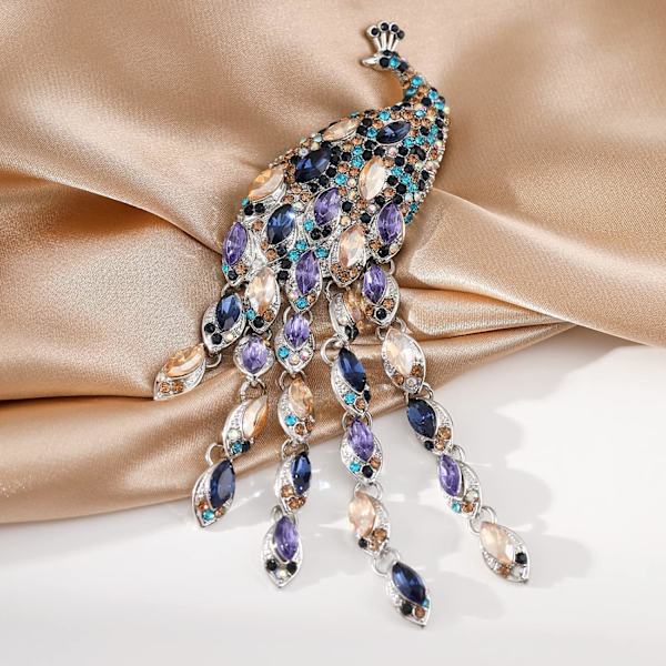 Rhinestone Påfågel Tofs Brosch Pins för Kvinnor Mode