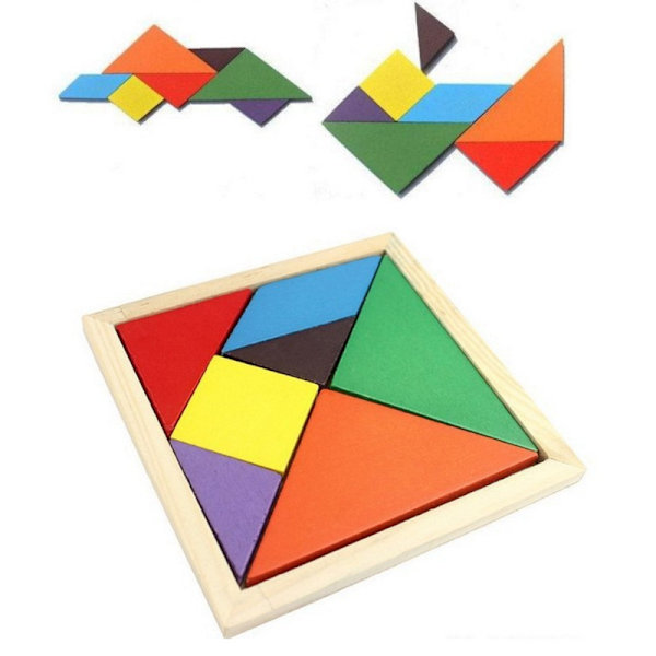 Färgglada DIY Intellektuella Pussel Tangram Block Träleksak