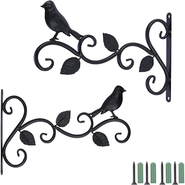 Pakke med udendørs hængekurvbeslag, 12 tommer dekorative metalkroge til hængende planter, fuglefoderautomater, lanterner (3 blade), sort, 30 cm B x 19 cm H