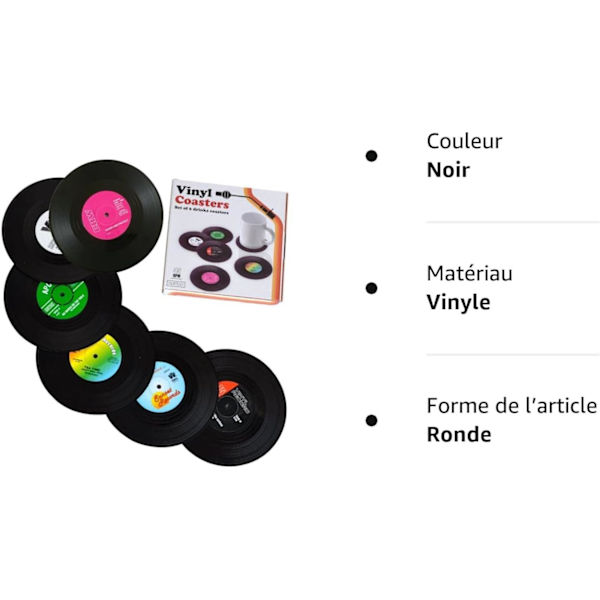 Sæt med 6 Retro Vinyl Plade Stive Underlag - Servering af Kaffe og