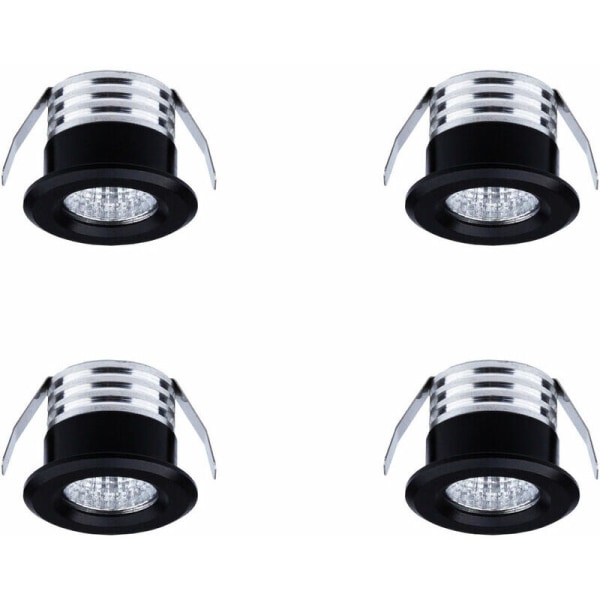 Sæt med 4 miniature indbyggede LED-spots (sort), 3 W, kold hvid