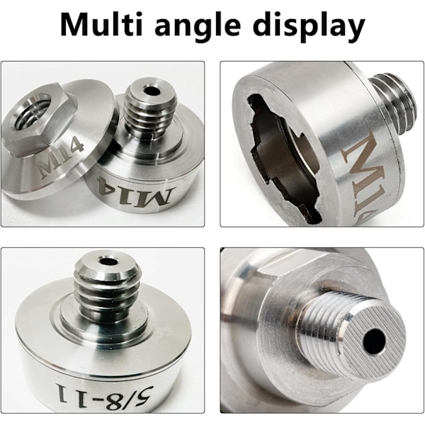 Tilbehør til vinkelsliper, M14 X-Lock adapter med M14 låsemutter for låsing på M14 gjenger, anvendelig adapter i rustfritt stål for vinkelsliper diamant